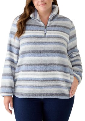 OLIVE + OAK Women's Plus Size 1/4 Zip Striped Sherpa Pullover