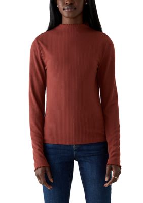 OLIVE + OAK Women's Long Sleeve Rib Funnel Neck Top, XL