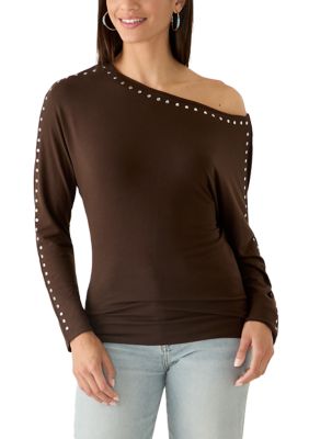 OLIVE + OAK Women's Off Shoulder Top with Rivets