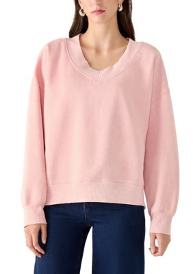 OLIVE + OAK Women's V-Neck Pullover Sweatshirt, Pink, Small