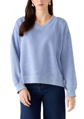 OLIVE + OAK Women's V-Neck Pullover Sweatshirt, Blue, XS