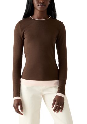 OLIVE + OAK Women's Long Sleeve Crew Neck Twofer Shirt, Large