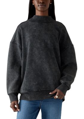 OLIVE + OAK Women's Mock Neck Drop Shoulder Sweatshirt, Black, XS