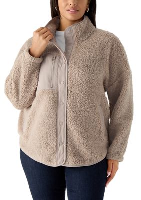 OLIVE + OAK Women's Plus Size Solid Color Sherpa Jacket with Pockets