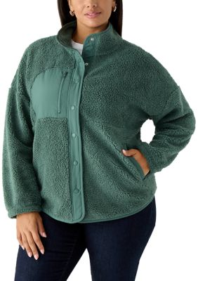 OLIVE + OAK Women's Plus Size Solid Color Sherpa Jacket with Pockets, 3X