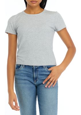 OLIVE + OAK Women's Short Sleeve Ribbed T-Shirt, Grey, XS