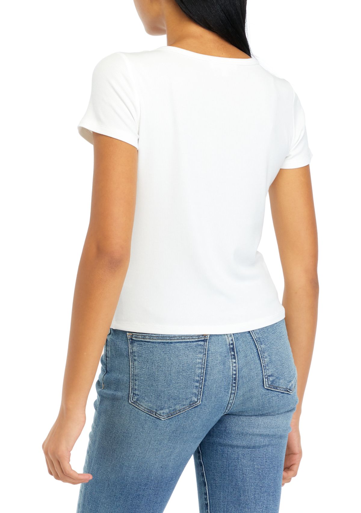 Womens Short Sleeve Ribbed V-Neck T-Shirt 