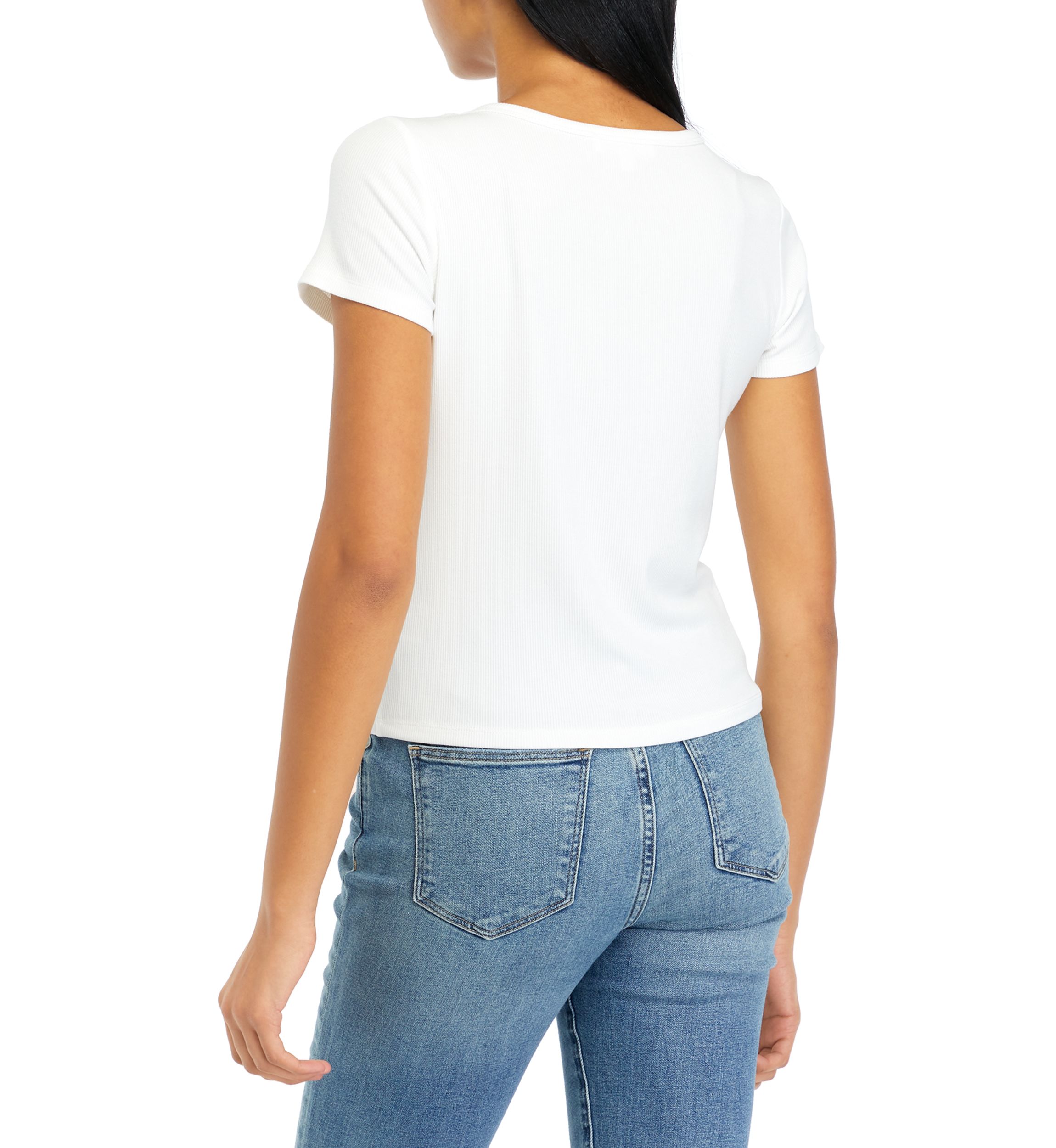 Womens Short Sleeve Ribbed V-Neck T-Shirt 