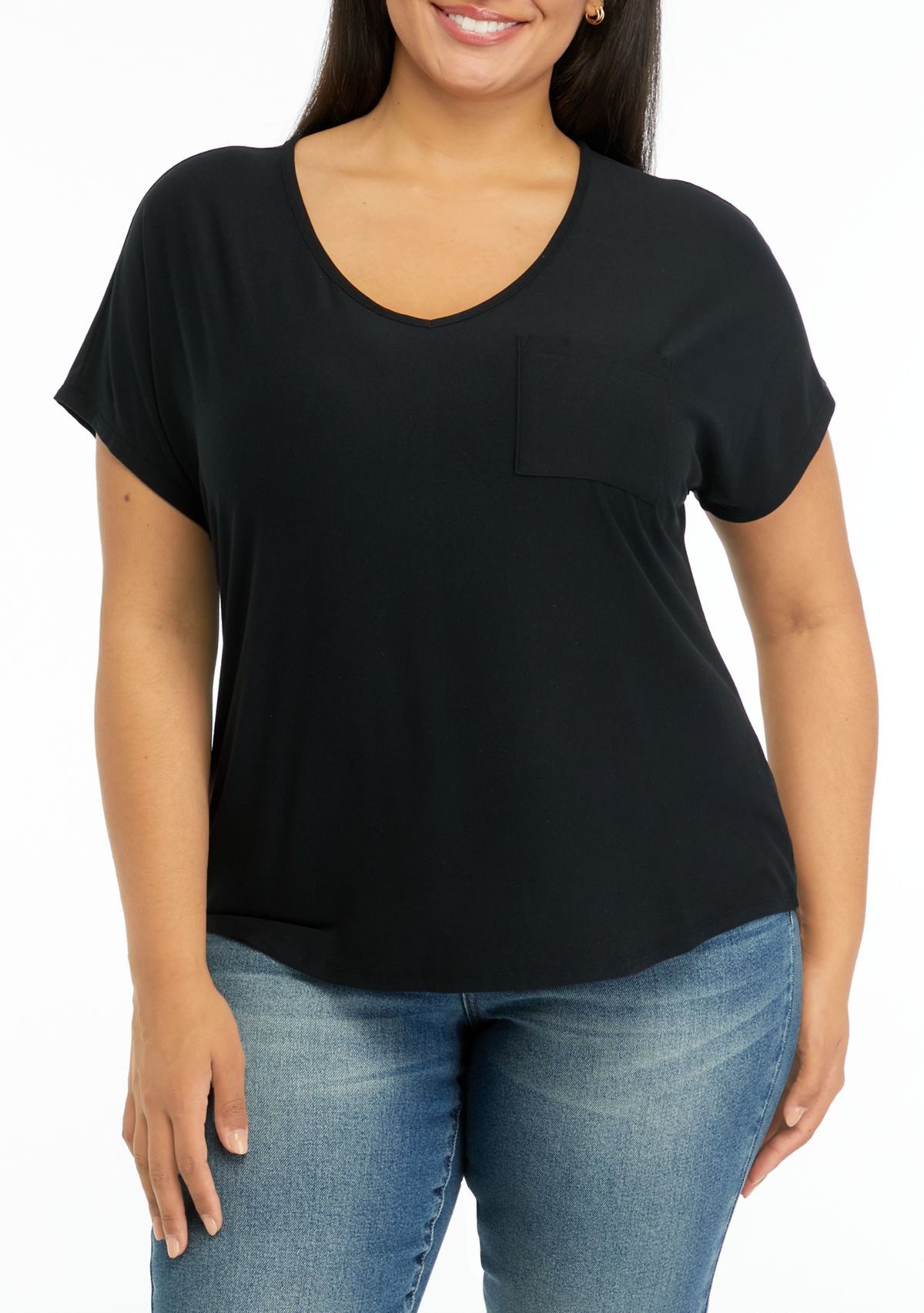 Plus Size Pocket V-Neck T-Shirt