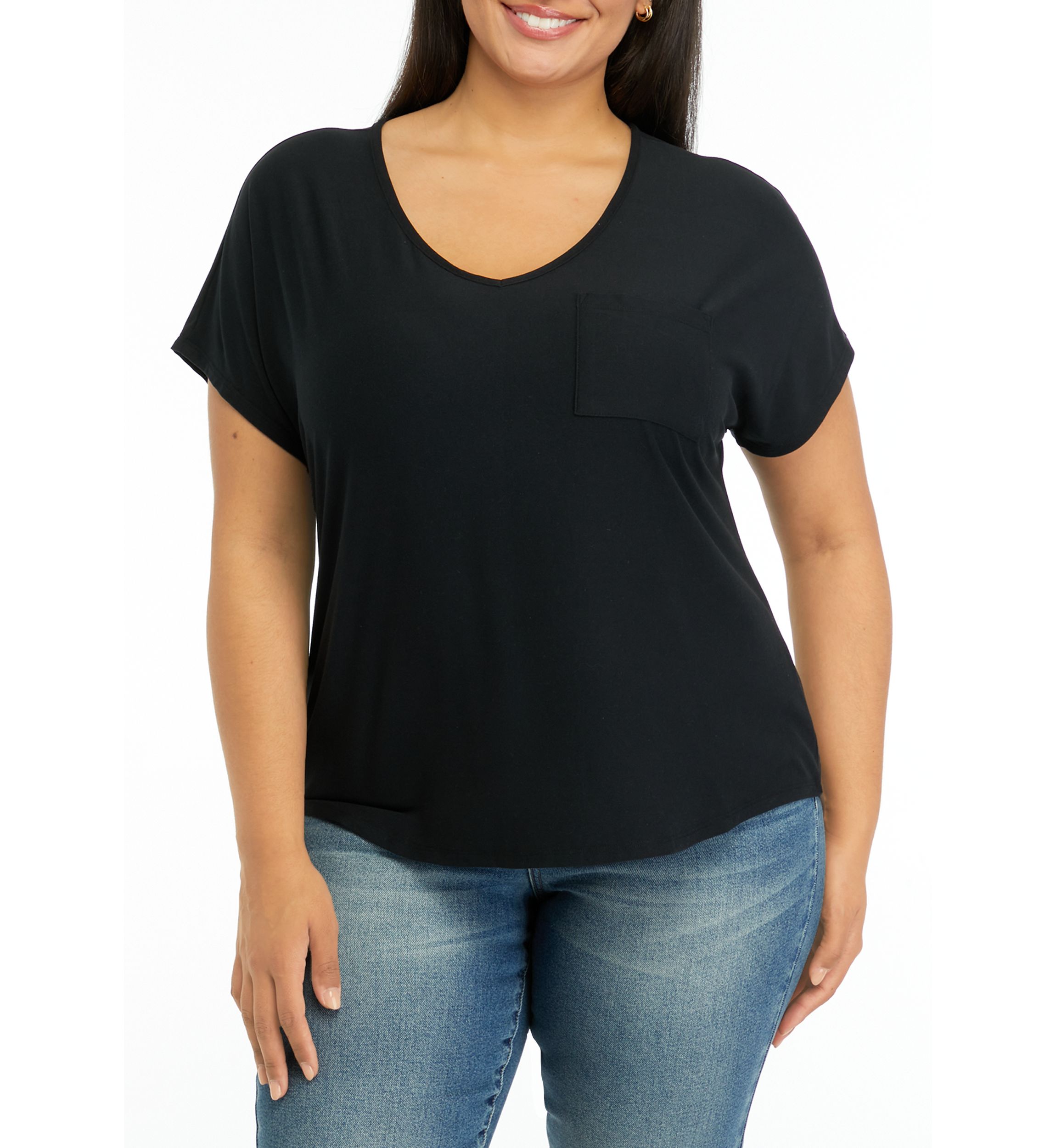 Plus Size Pocket V-Neck T-Shirt