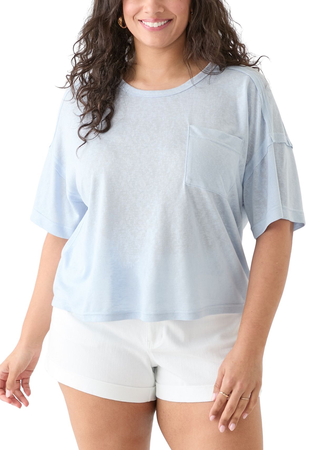 Plus Size Drop Shoulder Slub Boyfriend T-Shirt 
