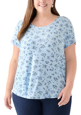 OLIVE + OAK Women's Plus Size Short Sleeve Printed T-Shirt, Blue, 1X