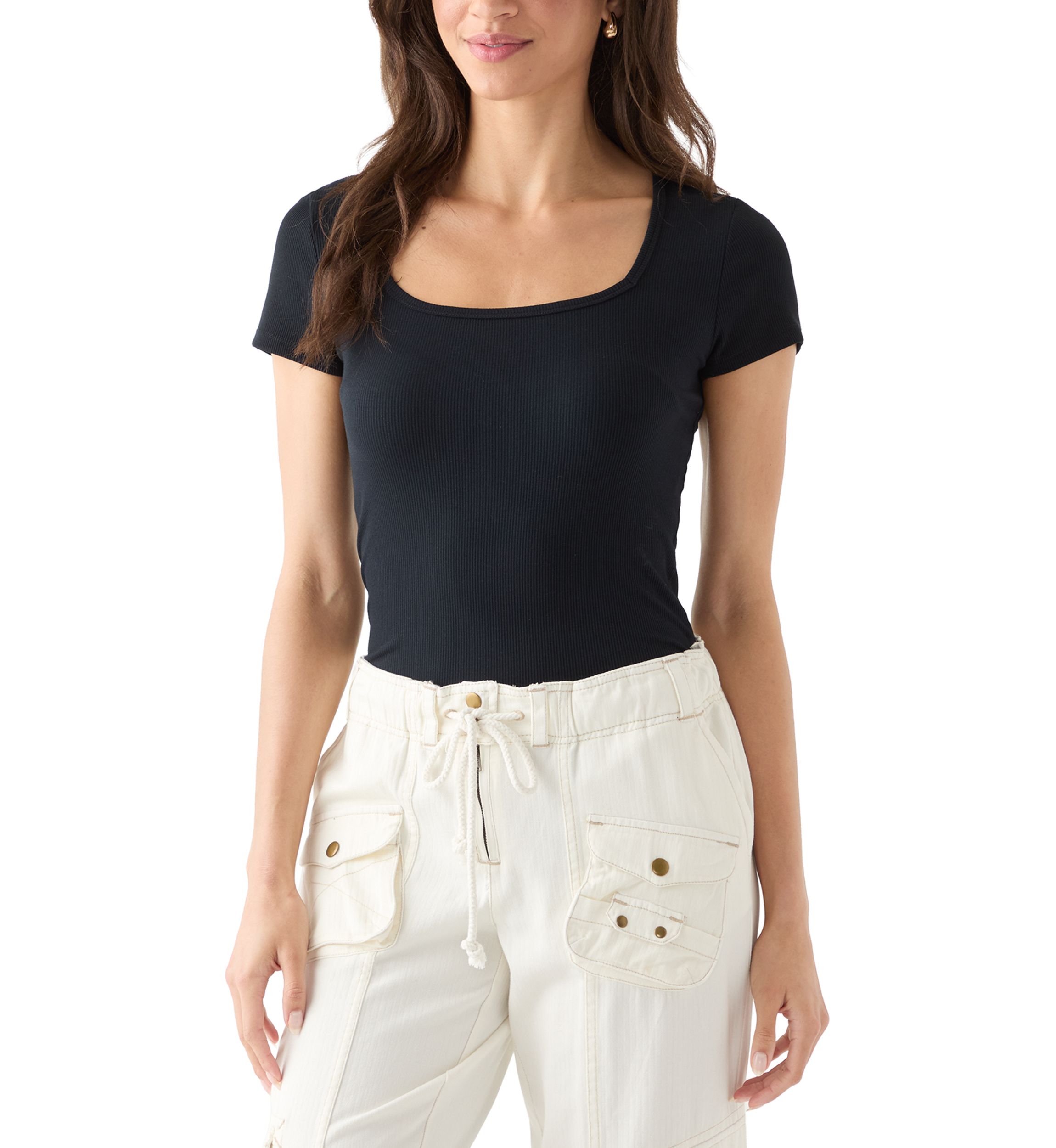 Womens Square Neck Short Sleeve Knit Top