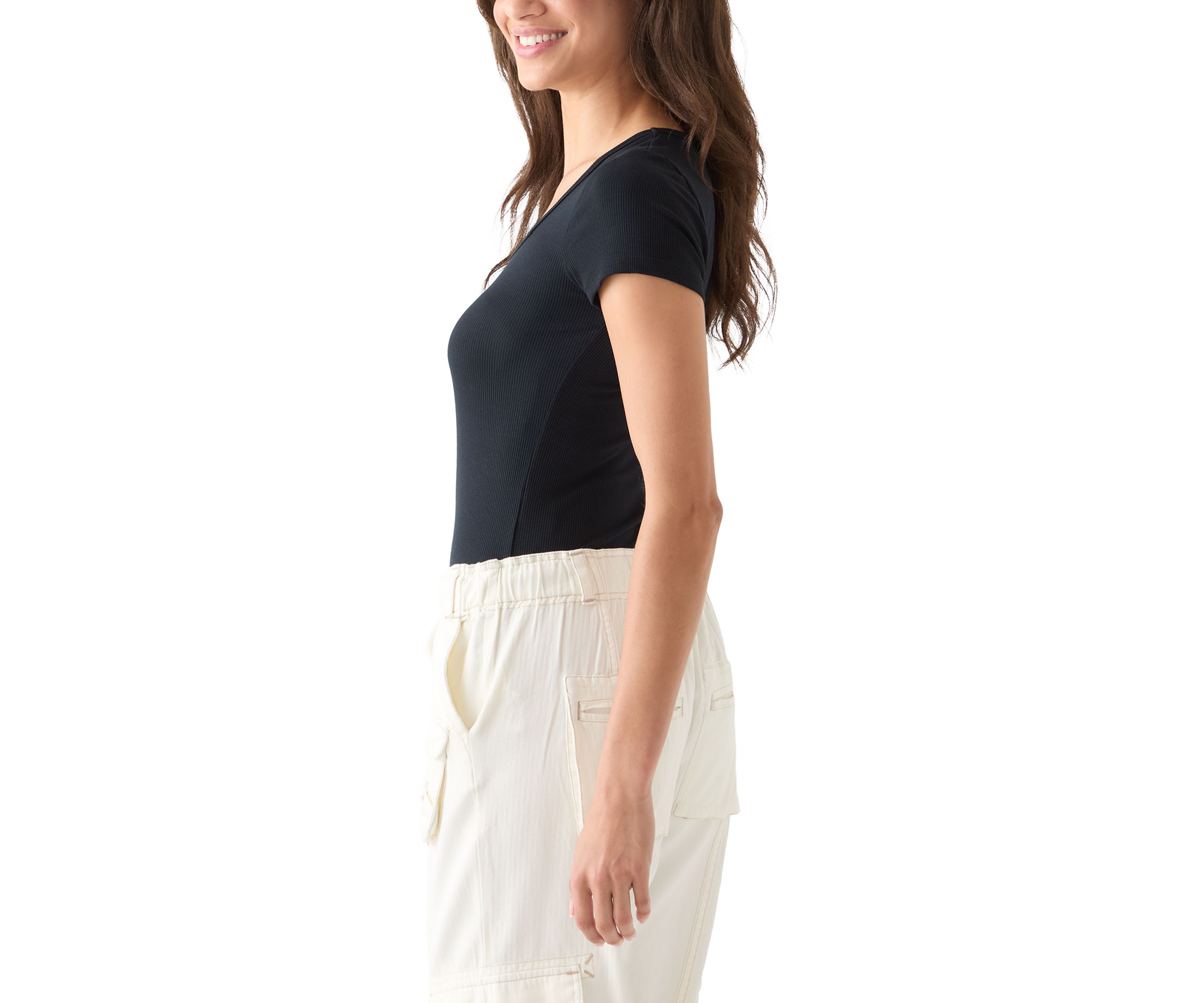 Womens Square Neck Short Sleeve Knit Top