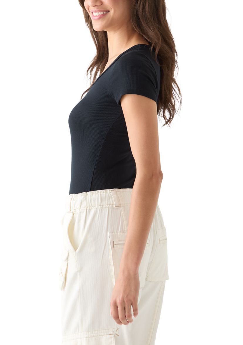 Womens Square Neck Short Sleeve Knit Top