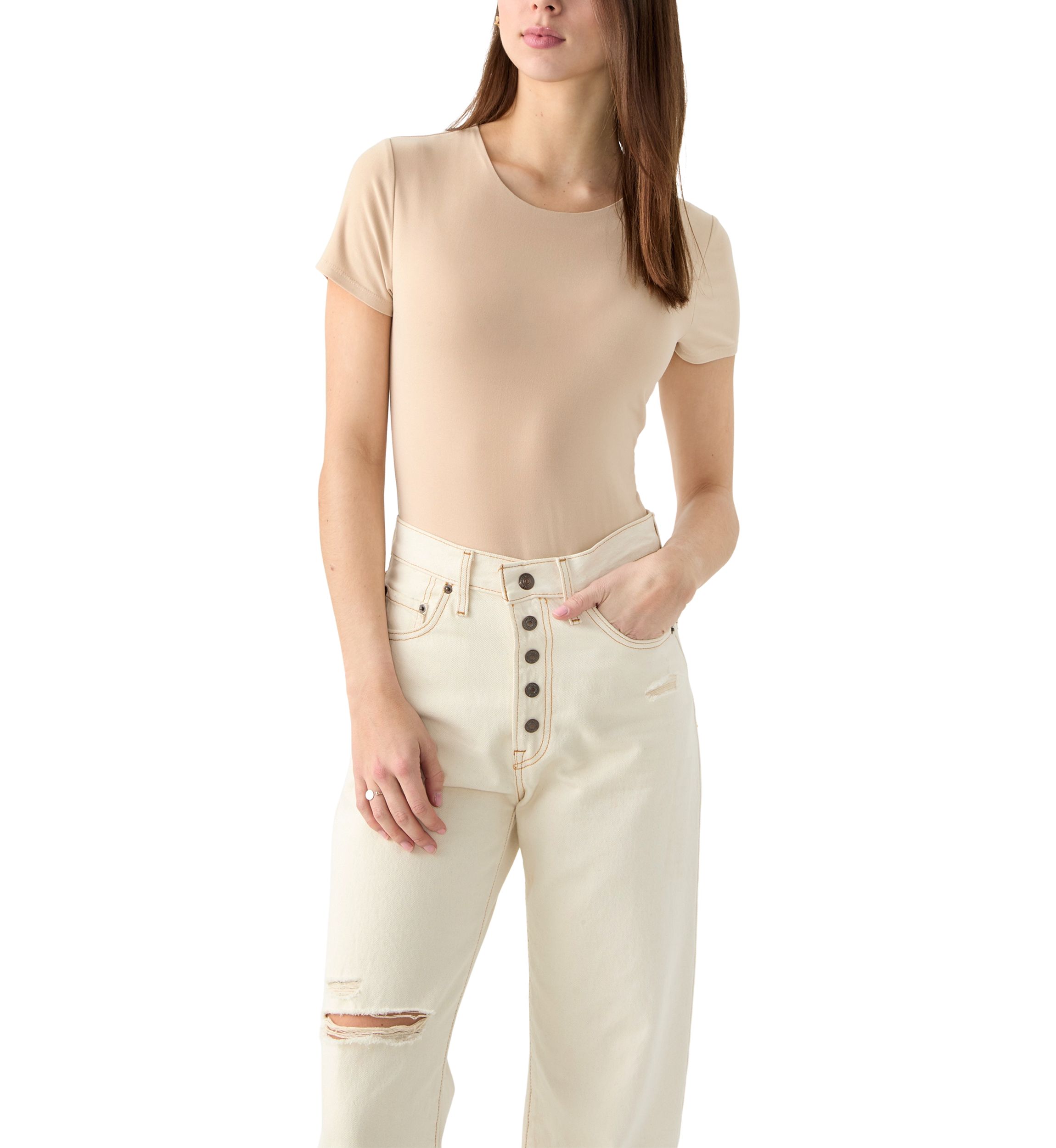 Womens Short Sleeve Peached Jersey Bodysuit