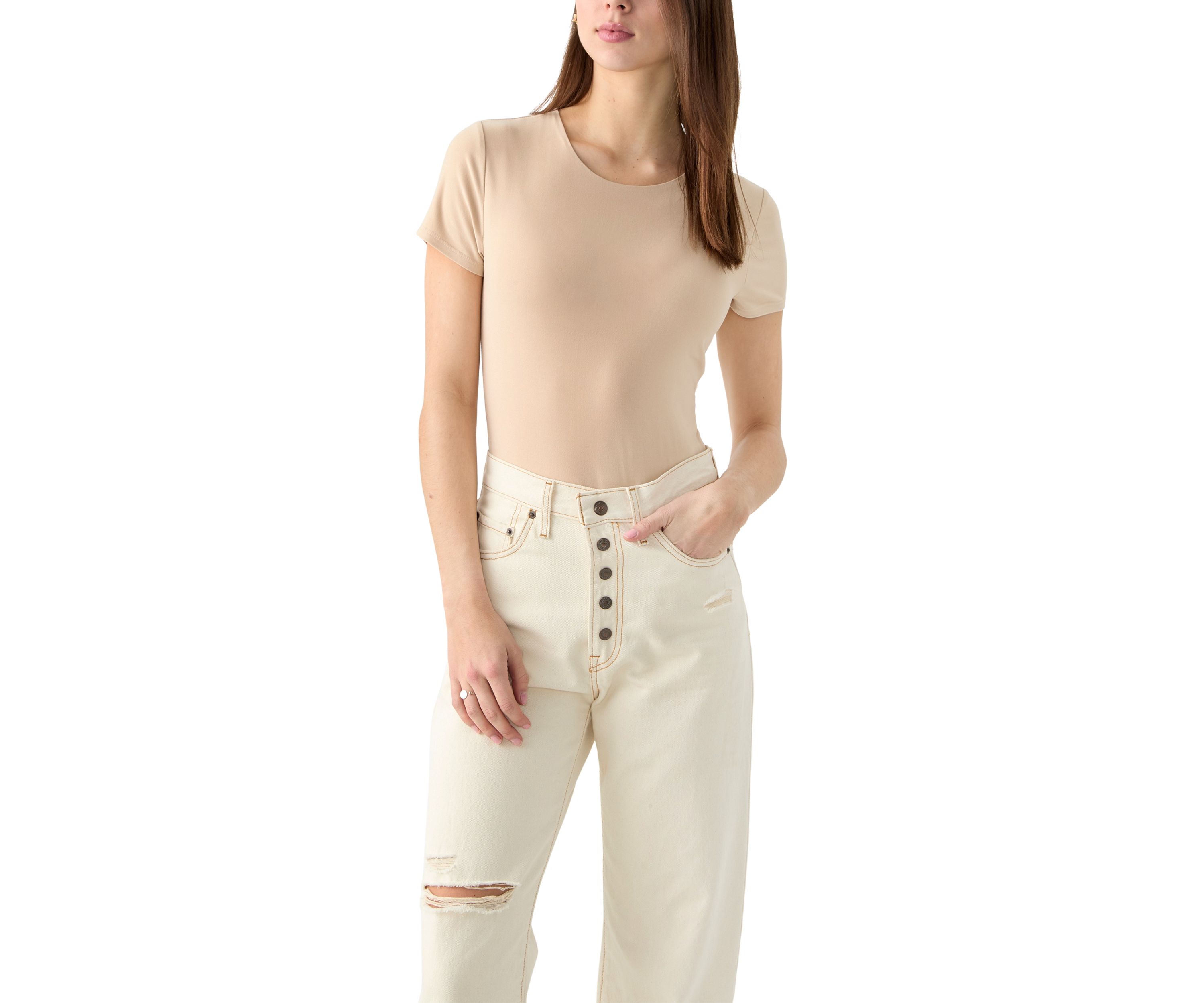Womens Short Sleeve Peached Jersey Bodysuit
