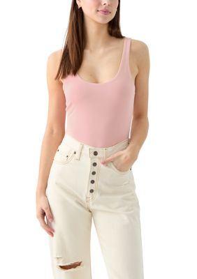 OLIVE + OAK Women's Scoop Neck Double Layer Bodysuit, Pink, XL