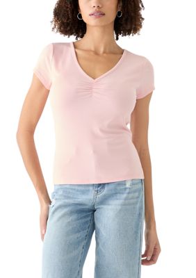 OLIVE + OAK Women's V-Neck Cap Sleeve Top, Pink, Small