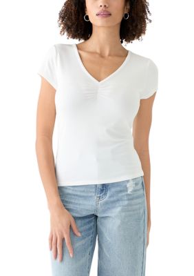 OLIVE + OAK Women's V-Neck Cap Sleeve Top, Ivory, XL