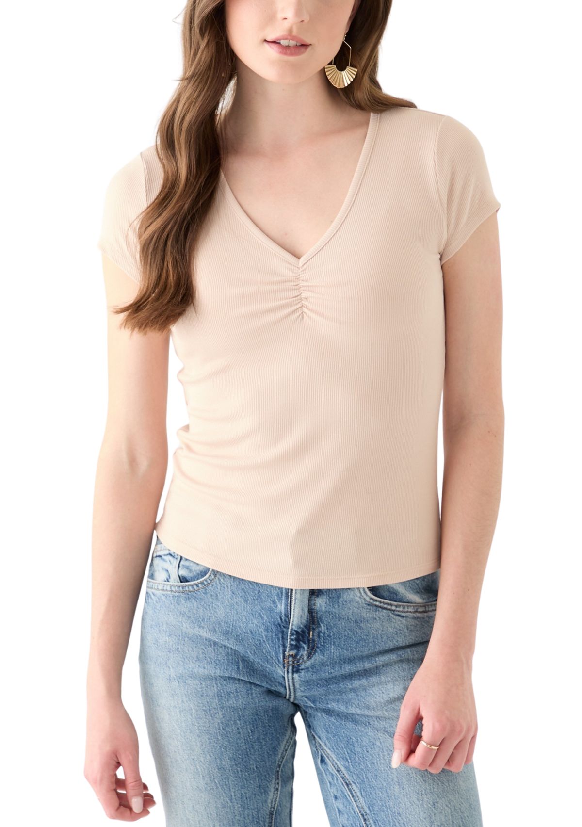 Womens V-Neck Cap Sleeve Top