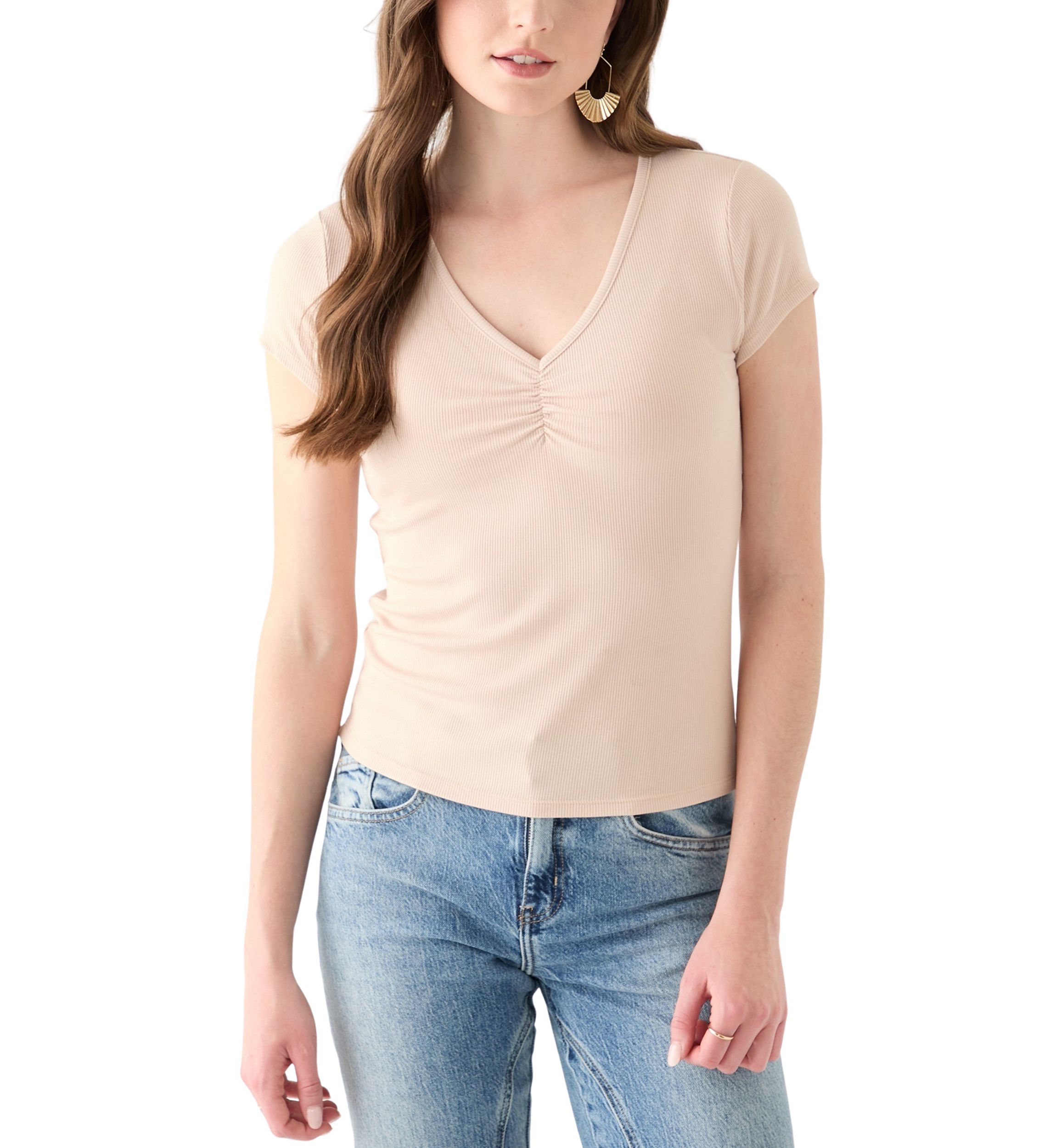 Womens V-Neck Cap Sleeve Top