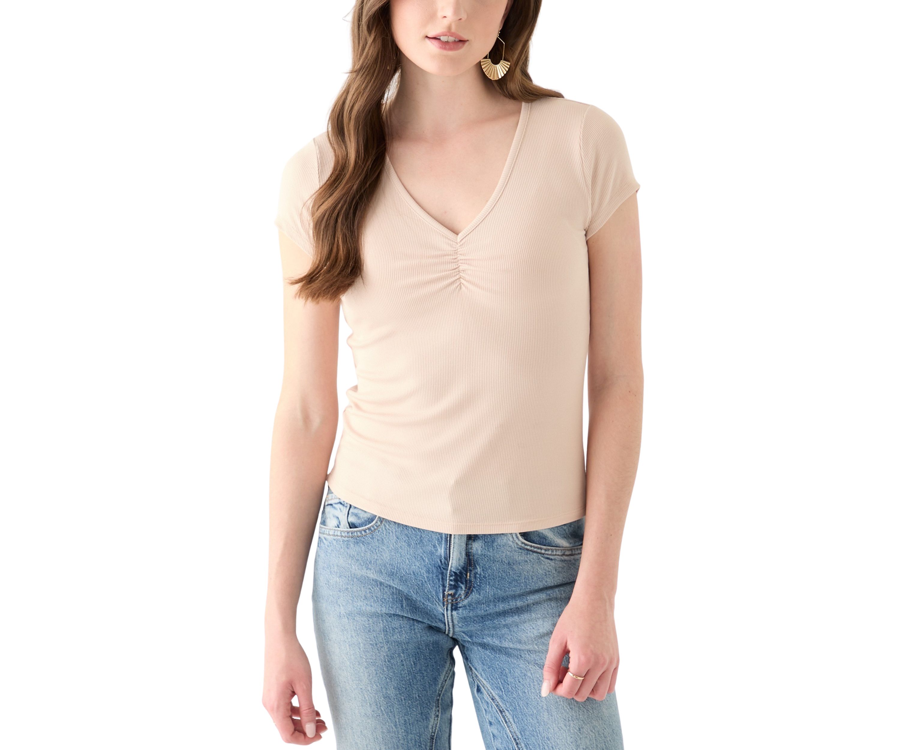 Womens V-Neck Cap Sleeve Top