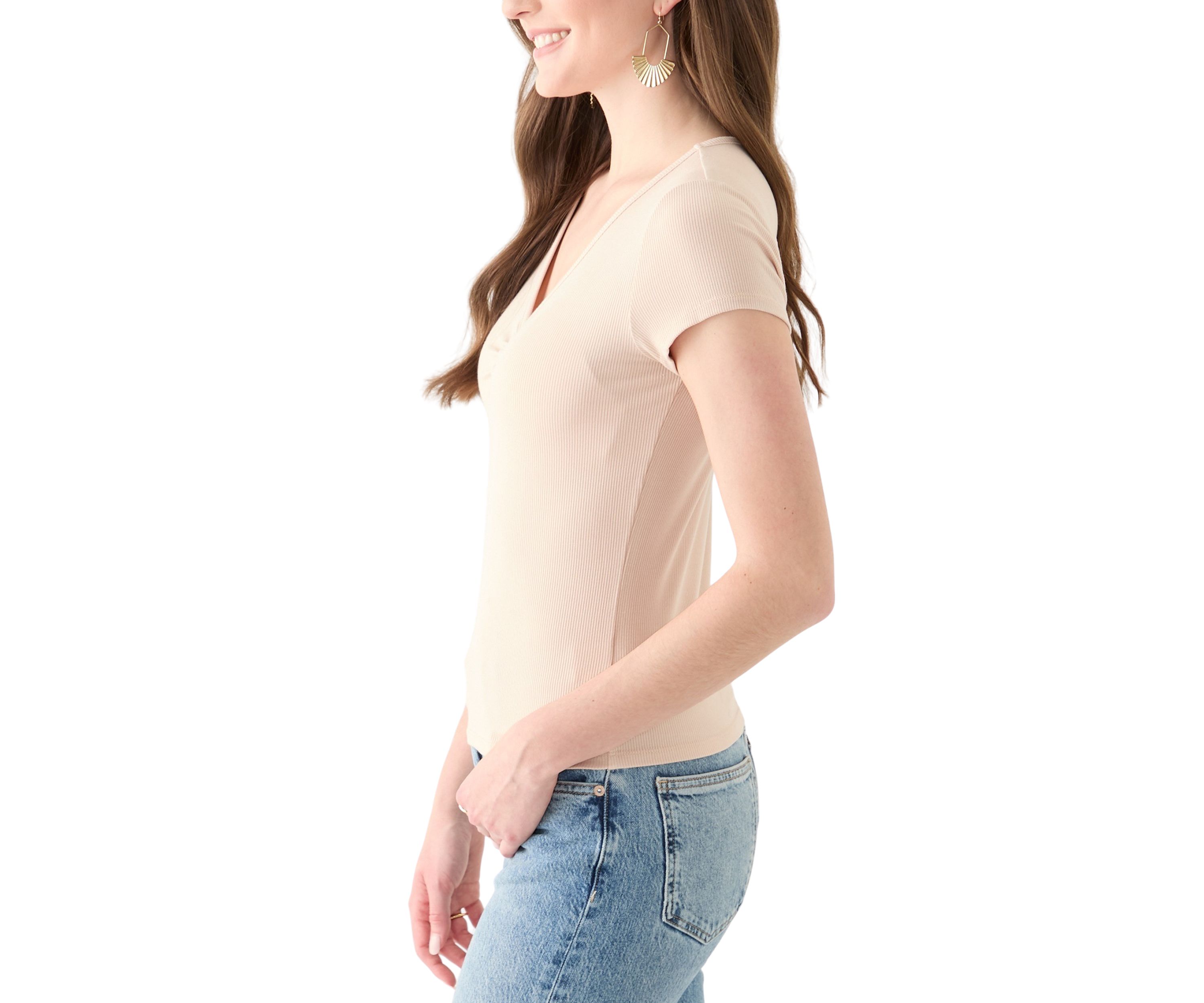 Womens V-Neck Cap Sleeve Top