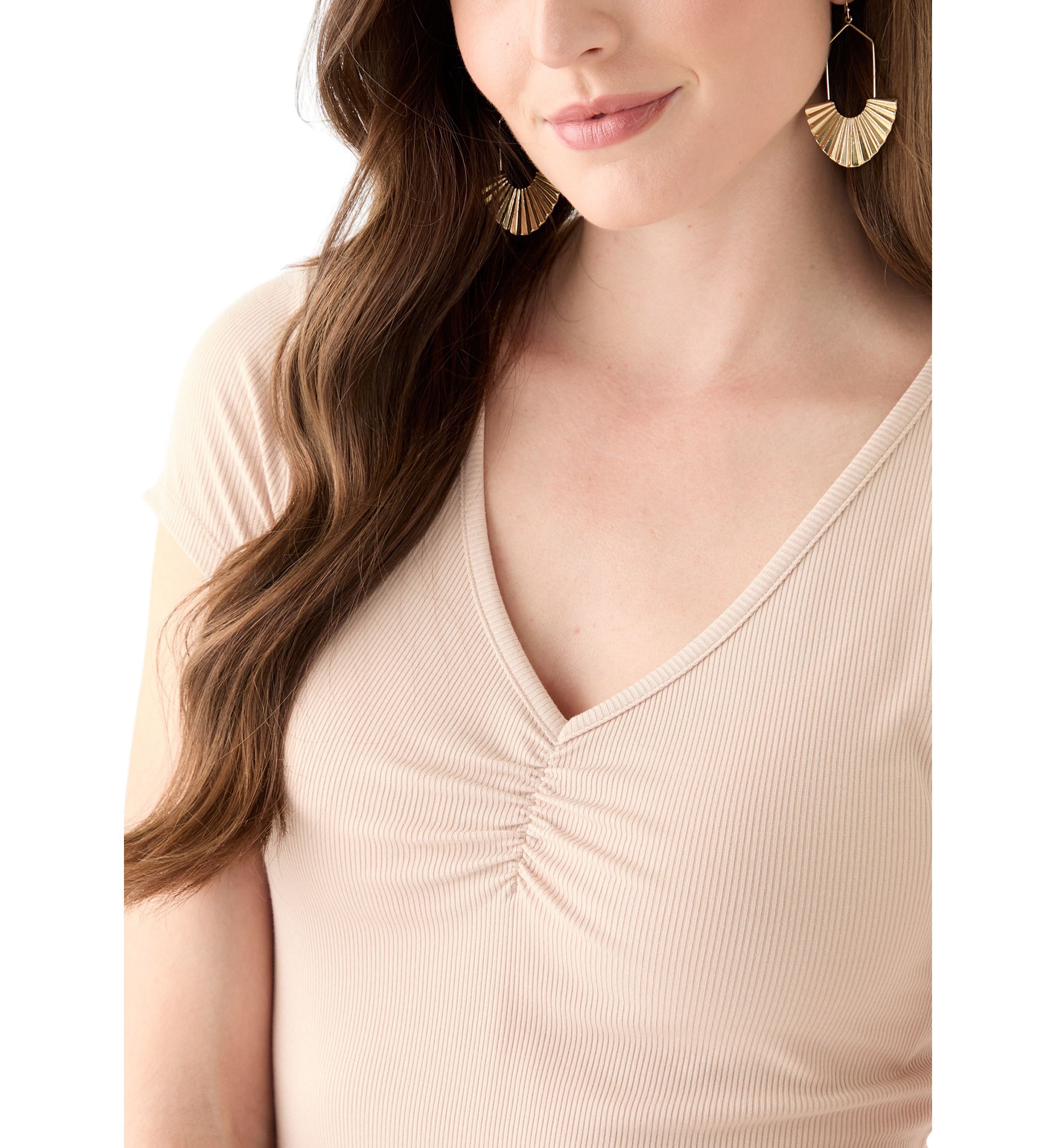 Womens V-Neck Cap Sleeve Top