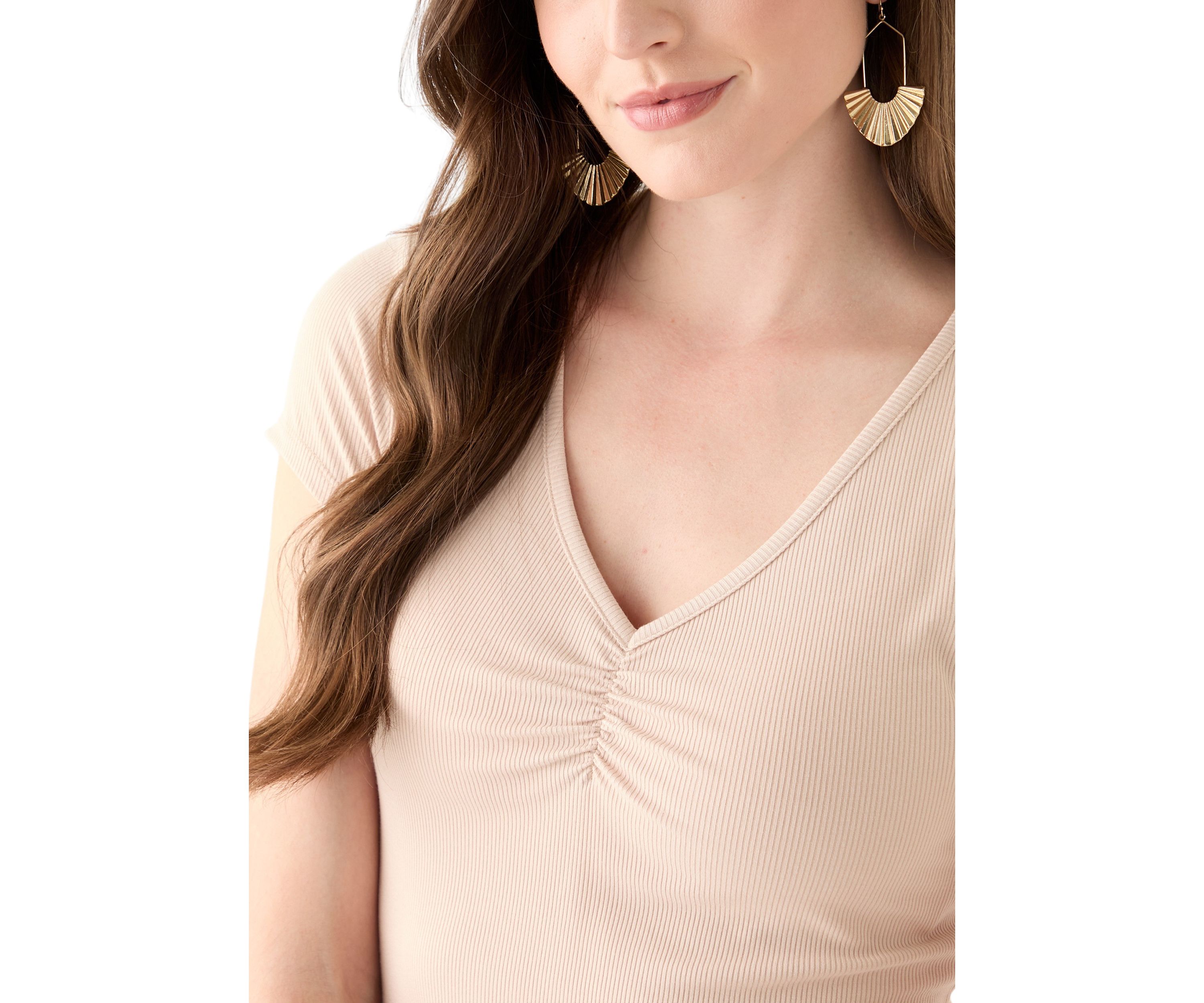 Womens V-Neck Cap Sleeve Top