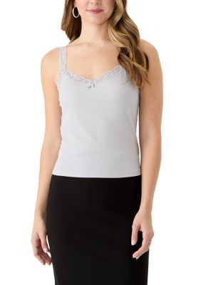 OLIVE + OAK Women's Lace Trimmed Ribbed Sweetheart Tank Top