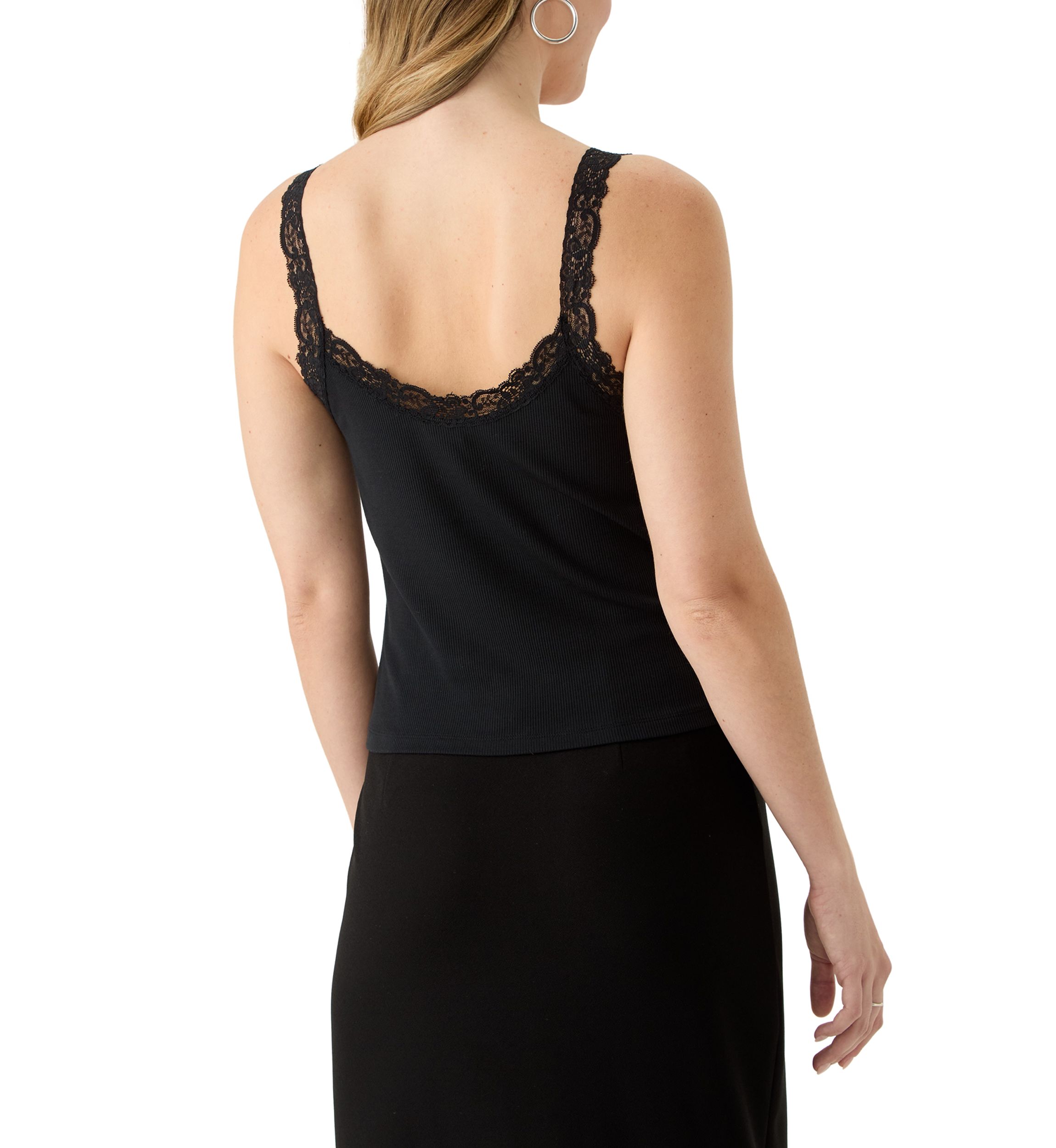 Womens Lace Trimmed Ribbed Sweetheart Tank