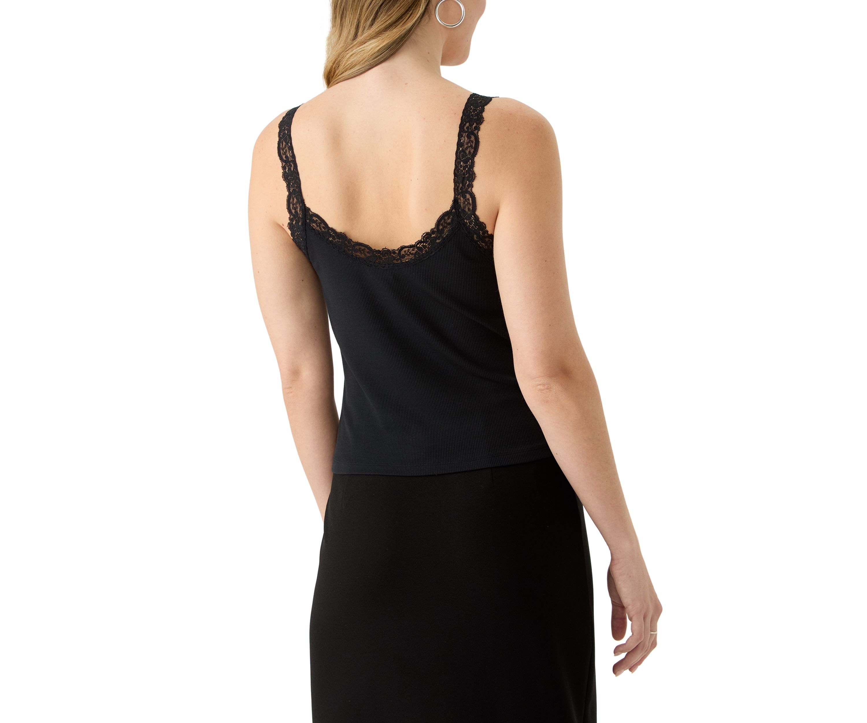 Womens Lace Trimmed Ribbed Sweetheart Tank