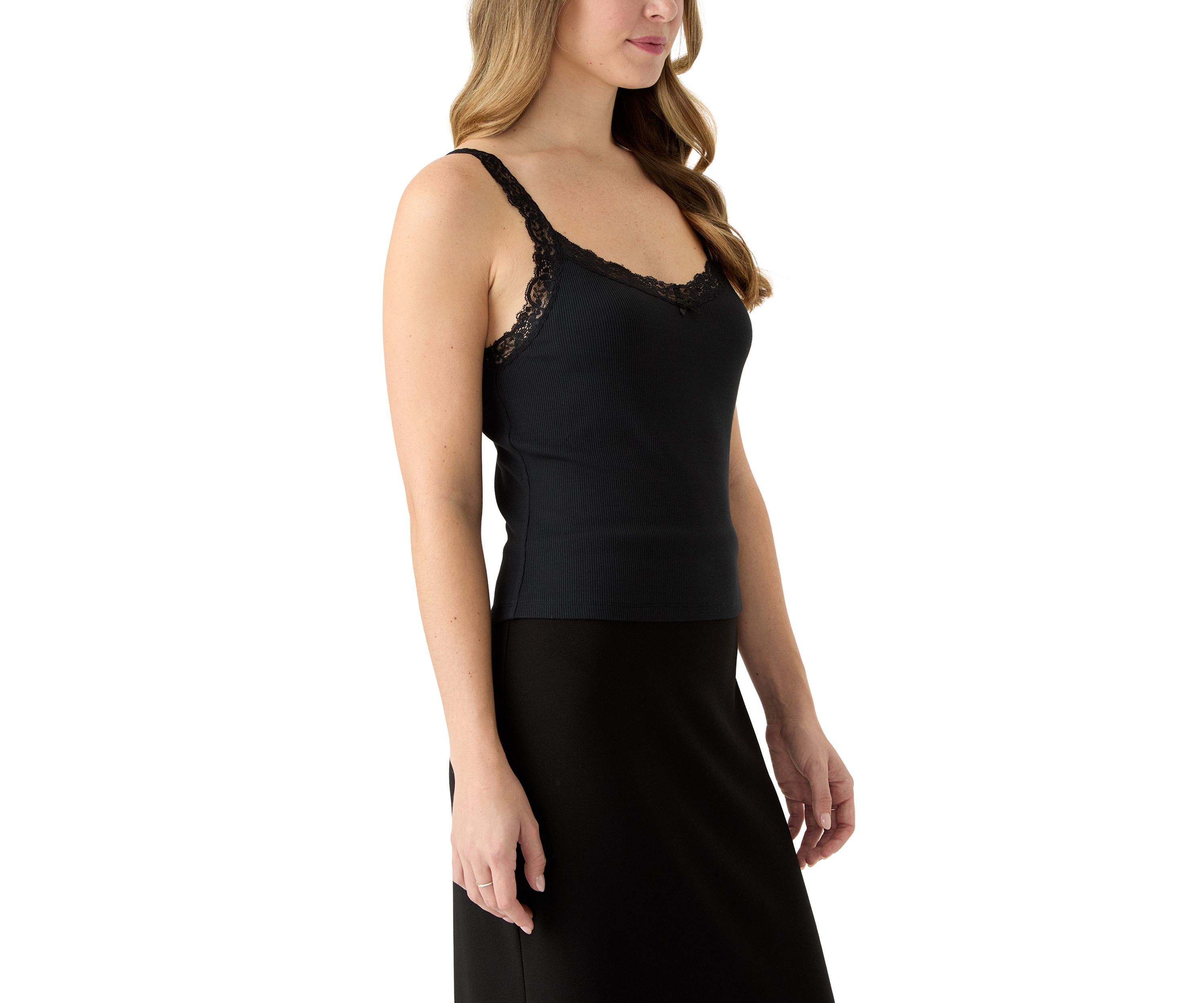 Womens Lace Trimmed Ribbed Sweetheart Tank