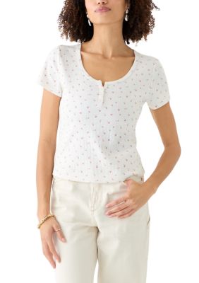 OLIVE + OAK Women's Short Sleeve Henley T-Shirt, Large