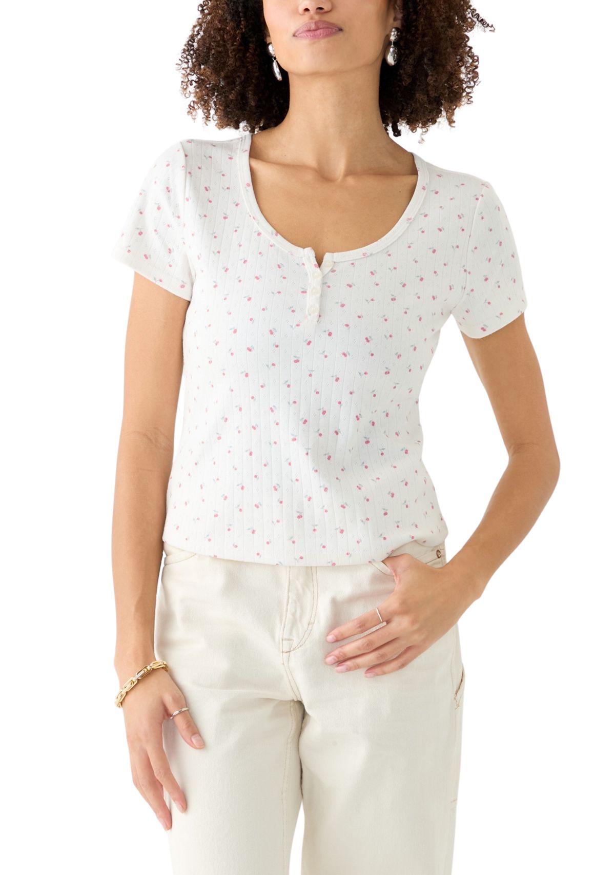 Womens Short Sleeve Henley T-Shirt