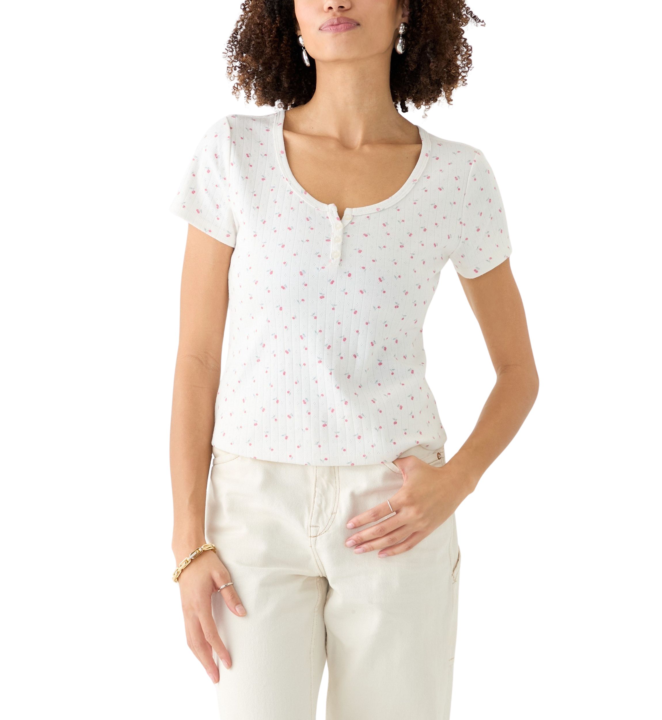 Womens Short Sleeve Henley T-Shirt