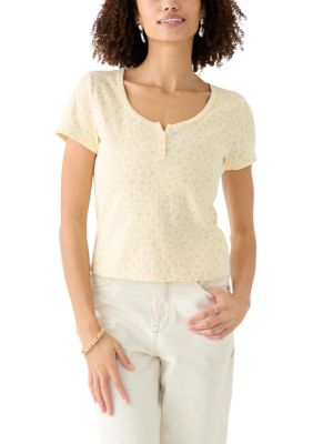 OLIVE + OAK Women's Short Sleeve Henley T-Shirt, Medium