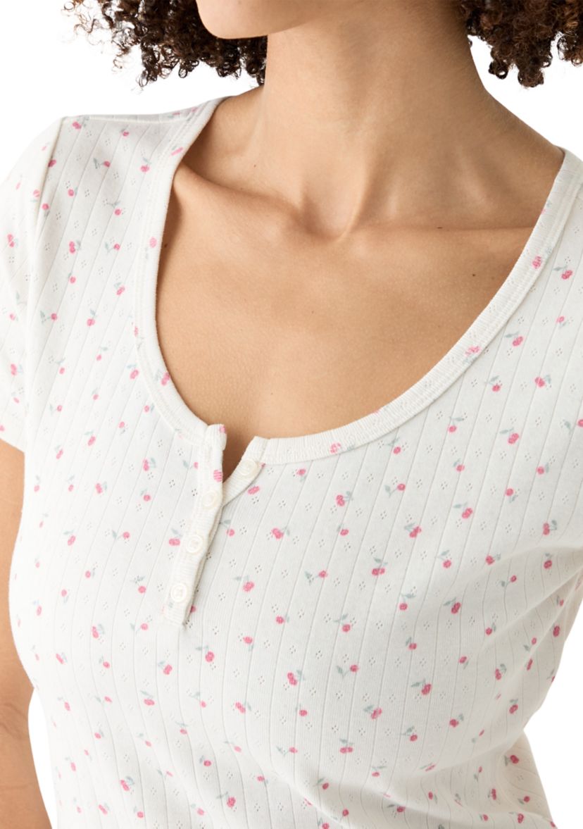 Womens Short Sleeve Henley T-Shirt