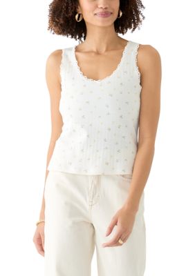 OLIVE + OAK Women's Pointelle Tank Top, White, Large