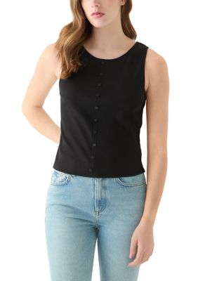 OLIVE + OAK Women's Button Up Tank Top, Black, Small