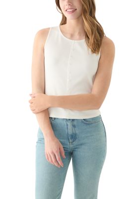 OLIVE + OAK Women's Button Up Tank Top, White, XS