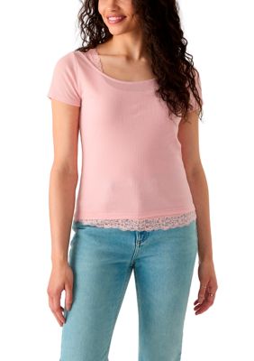 OLIVE + OAK Women's Scoop Neck Knit Top, Pink, XL