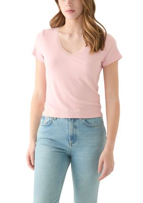 OLIVE + OAK Women's T-Shirt with Lace Trim, Pink, XL
