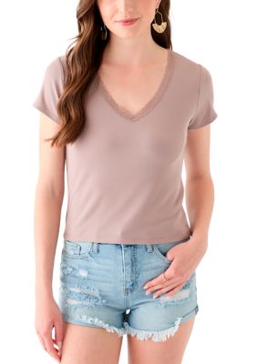 OLIVE + OAK Women's T-Shirt with Lace Trim, XL