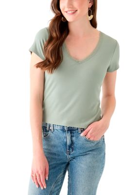 OLIVE + OAK Women's T-Shirt with Lace Trim, XL