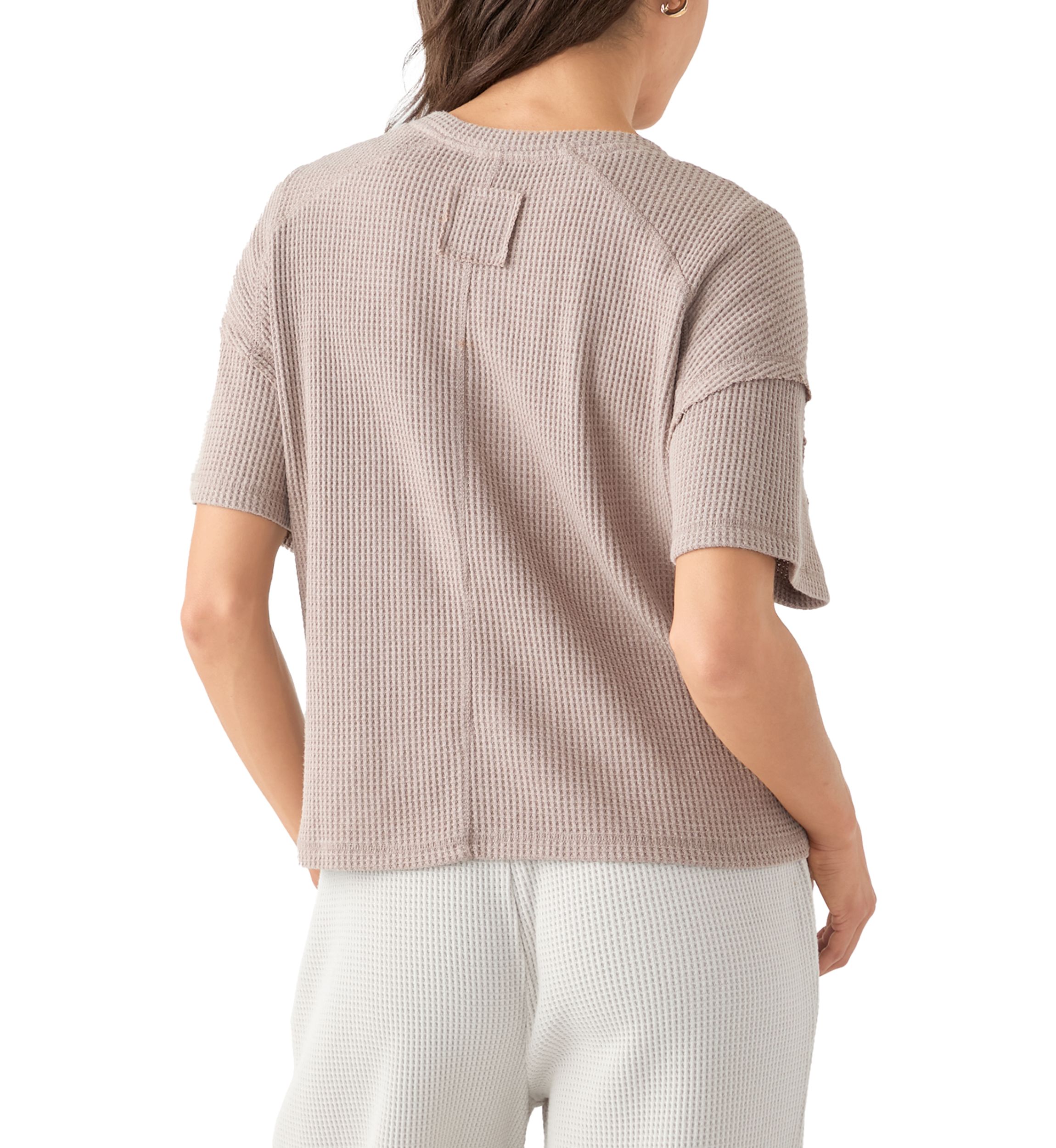 Womens Short Sleeve Waffle Knit V-Neck T-Shirt