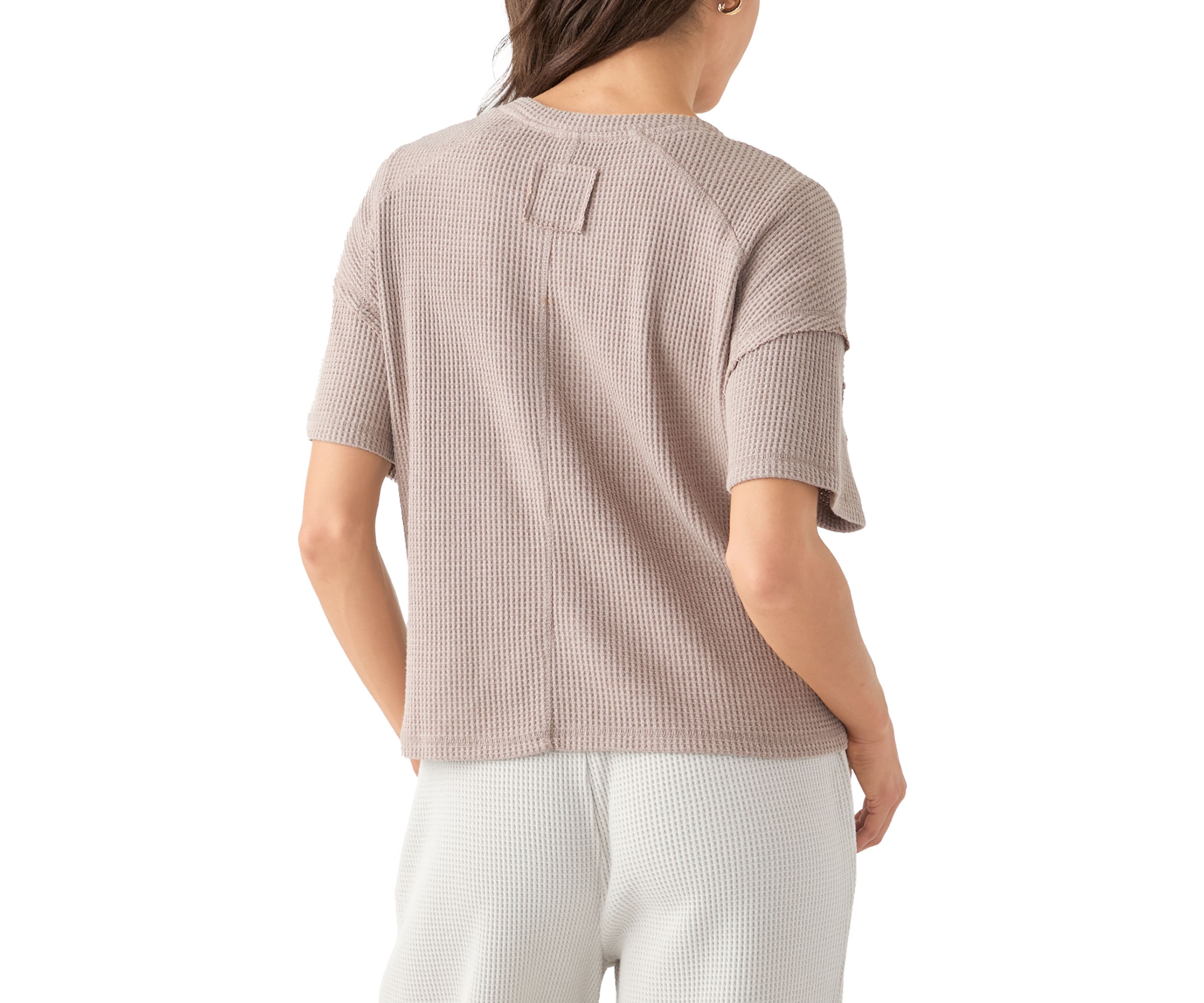 Womens Short Sleeve Waffle Knit V-Neck T-Shirt