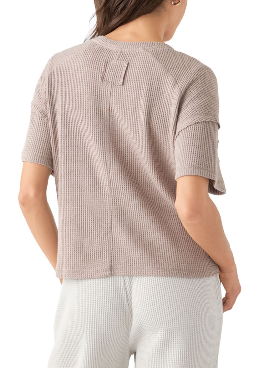 Womens Short Sleeve Waffle Knit V-Neck T-Shirt