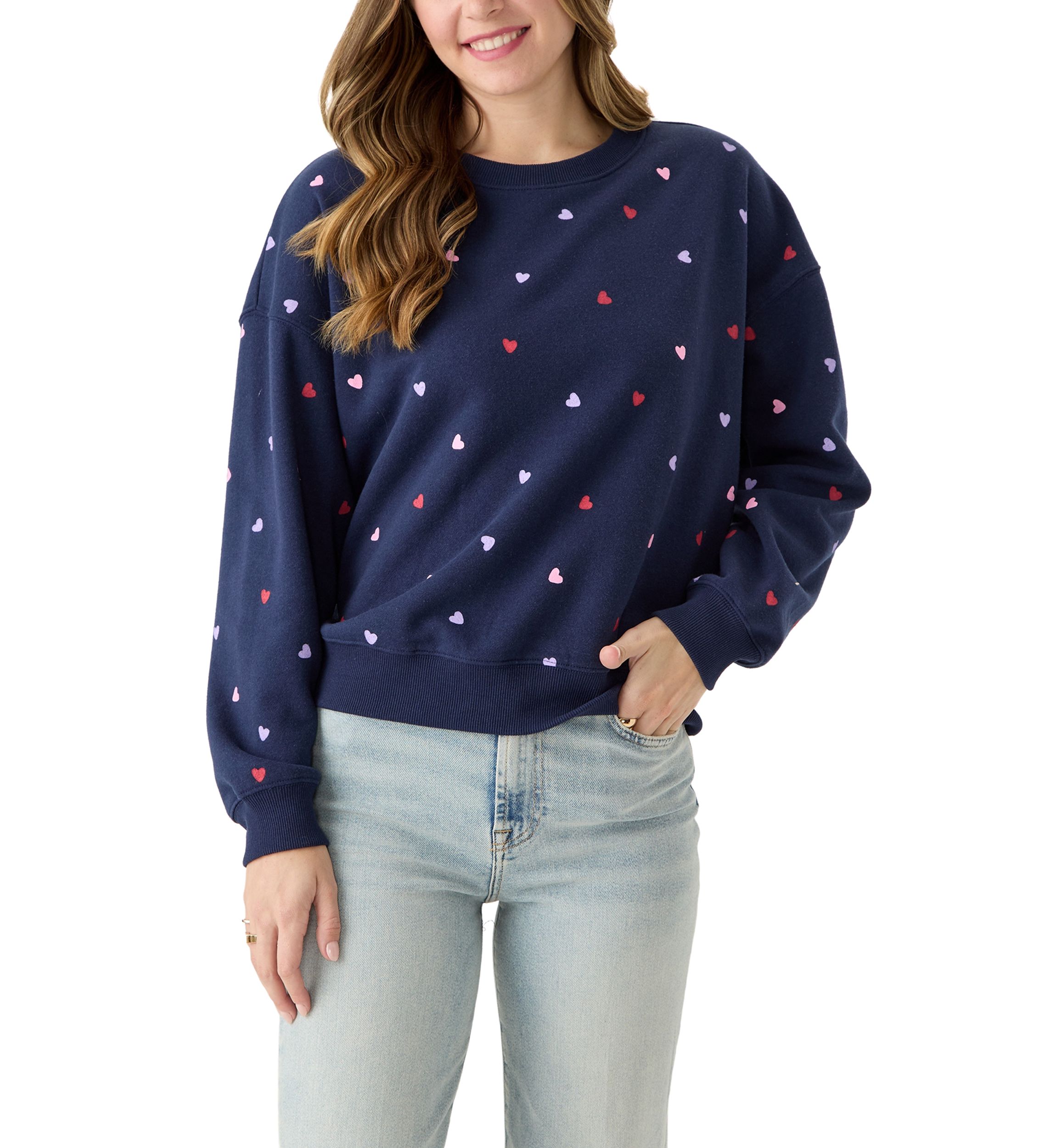 Womens Multi Heart Crew Sweatshirt 